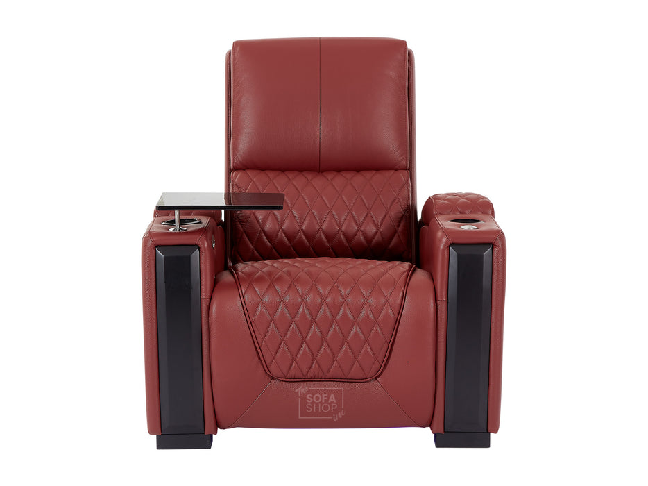 3+1 Electric Recliner Theatre Sofa Set | Genuine Leather Smart Couches in Red With LED Cup Holders, Table & USB Ports | Assisi | The Sofa Shop