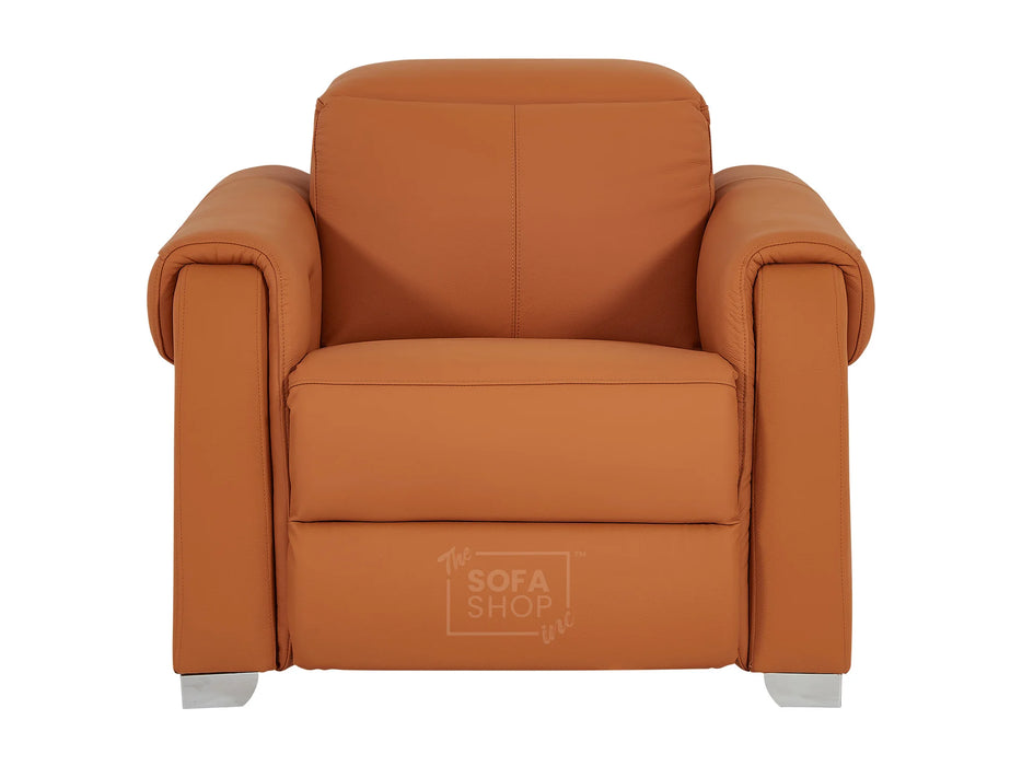 3+1 Recliner Cinema Sofa Set | Electric Reclining Sofa Suite in Orange Real Leather with USB Ports & Power Headrests | Turin | The Sofa Shop