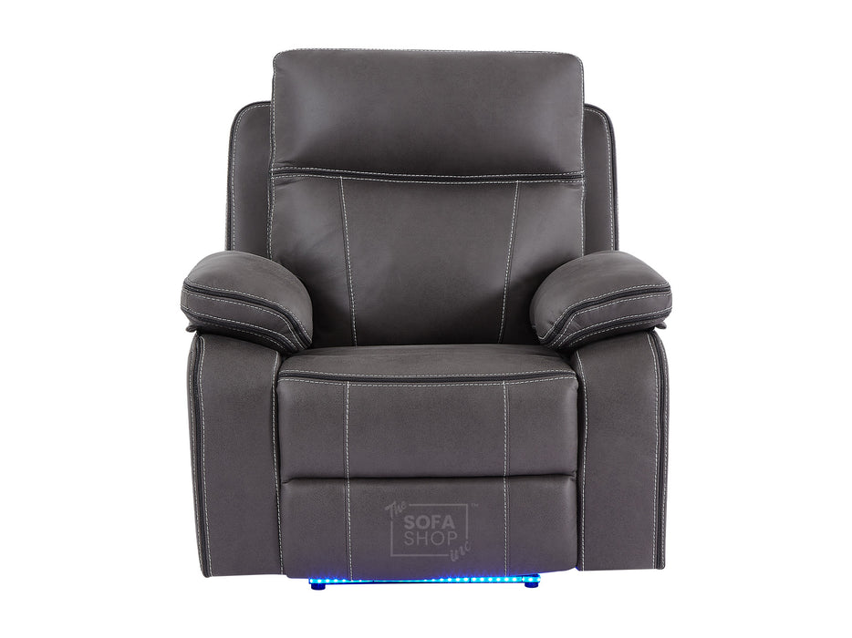 3+1 Electric Recliner Sofa Set Inc Chair In Grey Resilience Fabric With Usb Ports, Power Headrest & Drop Down Table. 2 Piece Cinema Sofa Set - Vinsonova