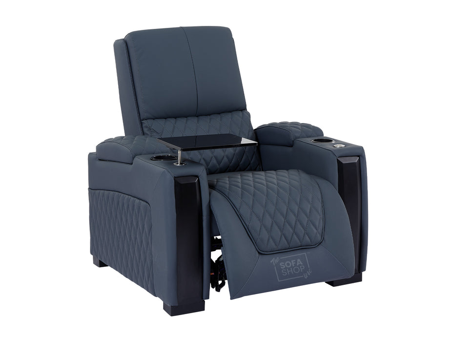 1 Seat Electric Recliner Chair Home Cinema Sofa | Real Leather Chair in Blue + Electric Reclining for Full Relaxation + Table | Assisi | The Sofa Shop