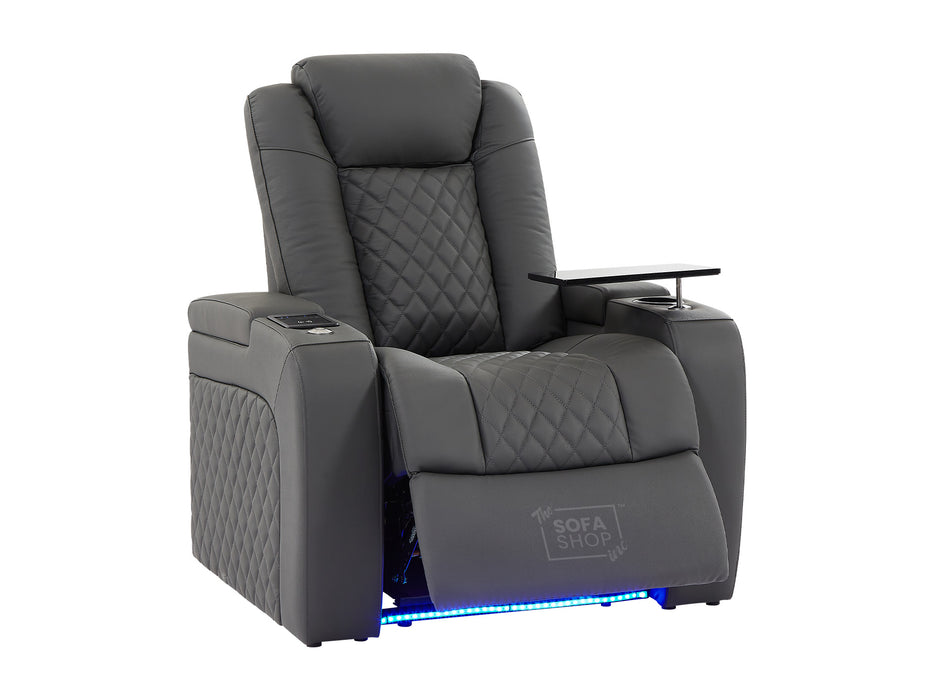 1 Seat Electric Recliner Chair Home Cinema Sofa |  Real Leather Couch In Grey + Chilled  Cupholders + Console + Power + Usb + Table | Milano | The Sofa  Shop