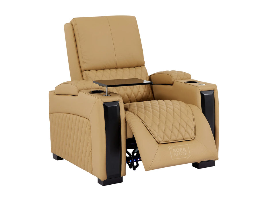 Electric Recliner Cinema Chair | Power Seat in Tan Real Leather with LED, Chilling Cup Holders & USB Charging Ports | Assisi | The Sofa Shop