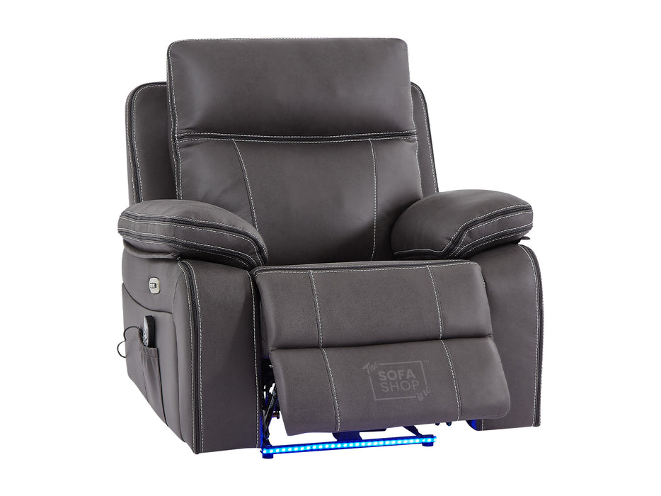 3+1 Electric Recliner Sofa Set Inc Chair In Grey Resilience Fabric With Usb Ports, Power Headrest & Drop Down Table. 2 Piece Cinema Sofa Set - Vinsonova