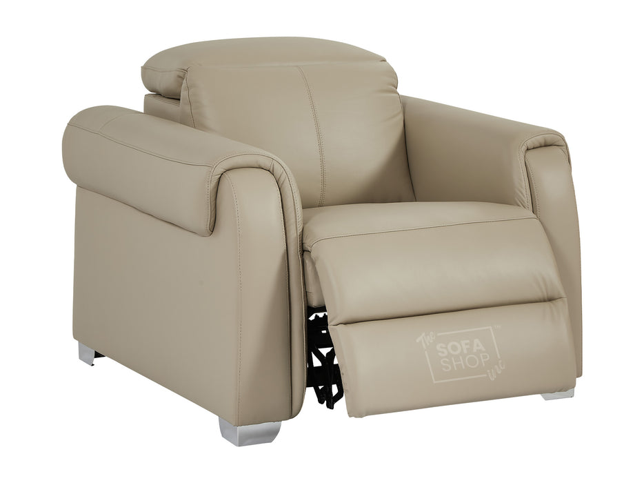 1 Seat Electric Recliner Chair Home Cinema Sofa | Real Leather Chair in Beige + USB Charging Ports + Adjustable Headrest | Turin | The Sofa Shop