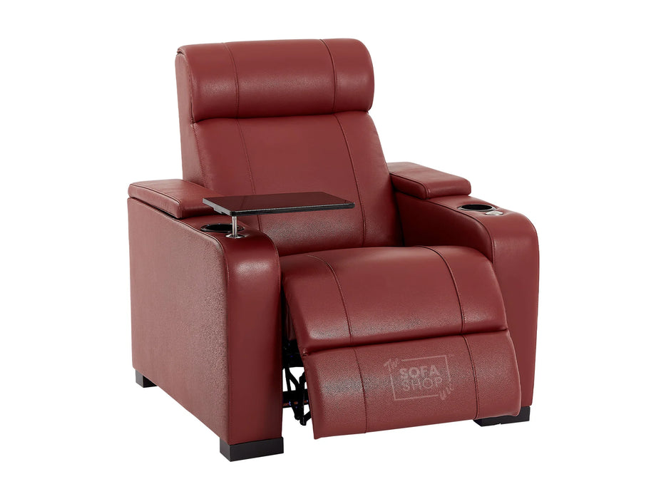 3+1 Recliner Electric Sofa Package | 2-Piece Genuine Leather Home Theatre Set in Red with Power Seats, Table & USB  | Rimini | The Sofa Shop