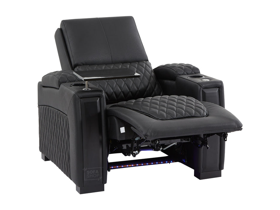 3+2+1 Cinema Sofa Package | 3-Piece Recliner Sofa Suite in Black Real Leather | Power Lumbar, LED Lights, Cup Holders & USB | Assisi | The Sofa Shop