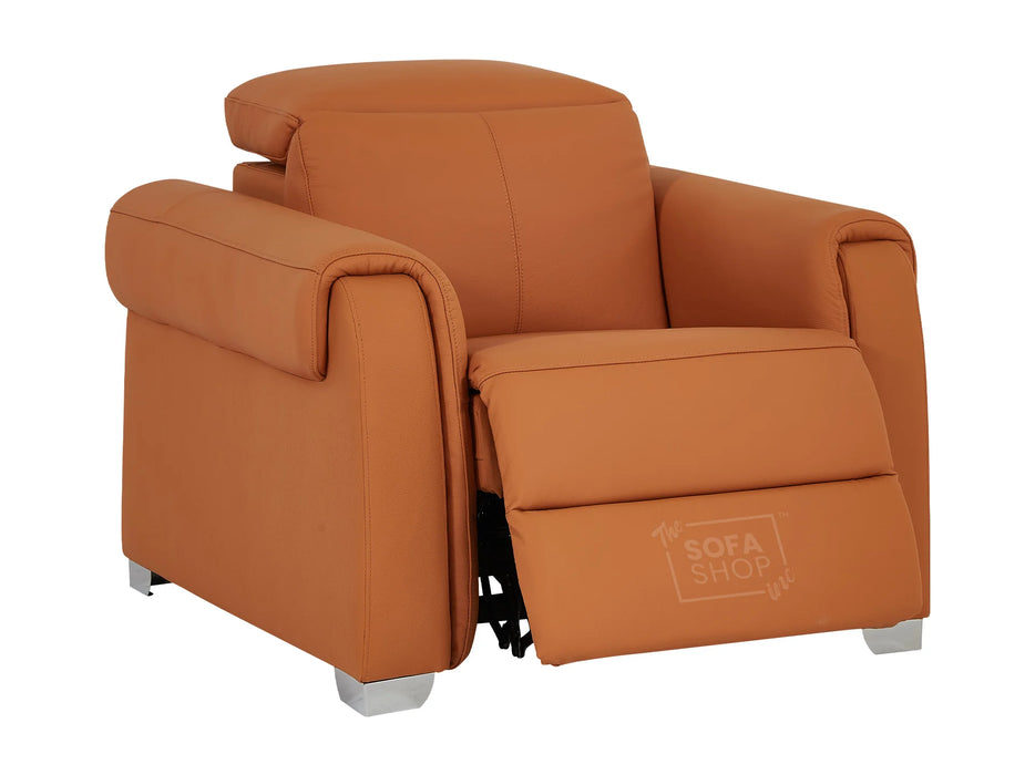 1 Seat Electric Recliner Chair Home Cinema Sofa | Real Leather Chair In Orange + Power Headrest + USB Charging Ports | Turin | The Sofa Shop