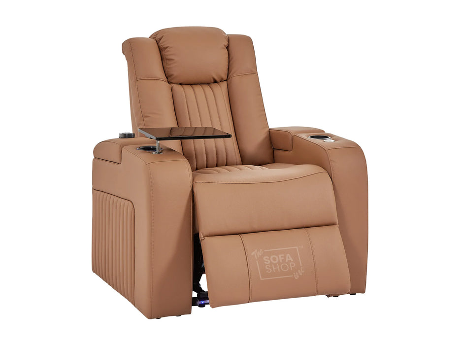 3+2+1 Sofa Set Leather Recliner with USB Charging, Cup Holders, Storage, LED Lights & Massage | Tan Leather Aire | Capri | The Sofa Shop