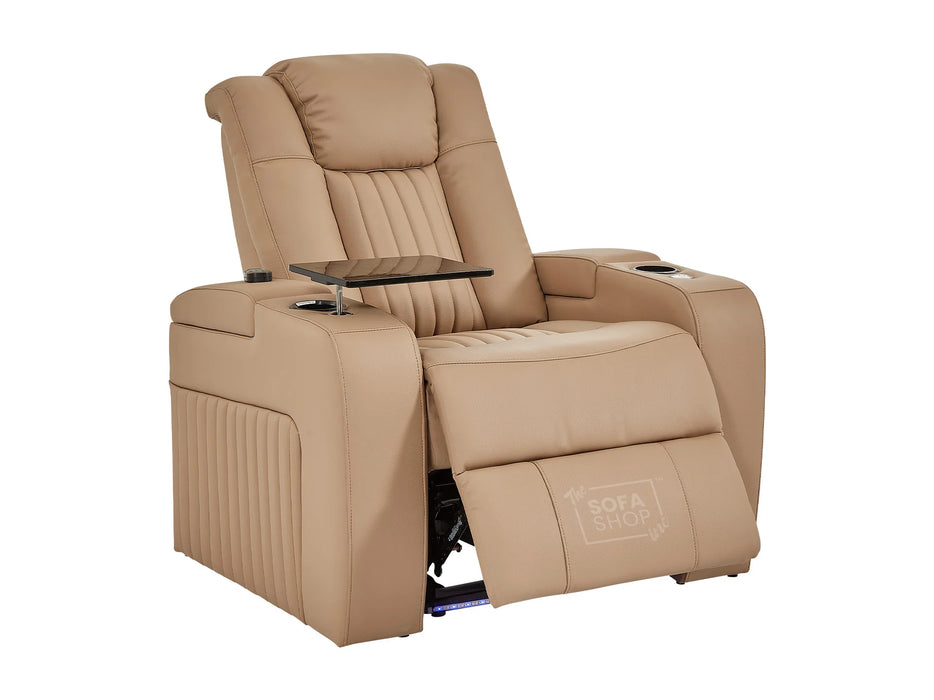 Leather Recliner Chair Electric with USB Charging, Cup Holders, Storage, LED Lights & Massage | Camel Leather Aire | Capri | The Sofa Shop