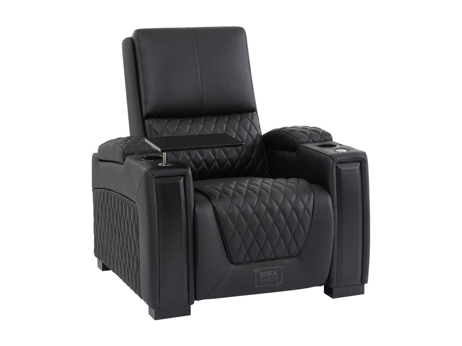 3+1 Seater Electric Recliner Sofa Set & Cinema Seats in Black Real Leather With Chilled Cuphoders & Power Headrests - Assisi