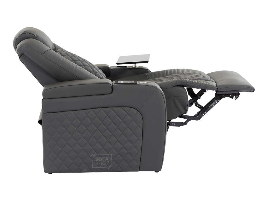 1 Seat Electric Recliner Chair Home Cinema Sofa |  Real Leather Couch In Grey + Chilled  Cupholders + Console + Power + Usb + Table | Milano | The Sofa  Shop