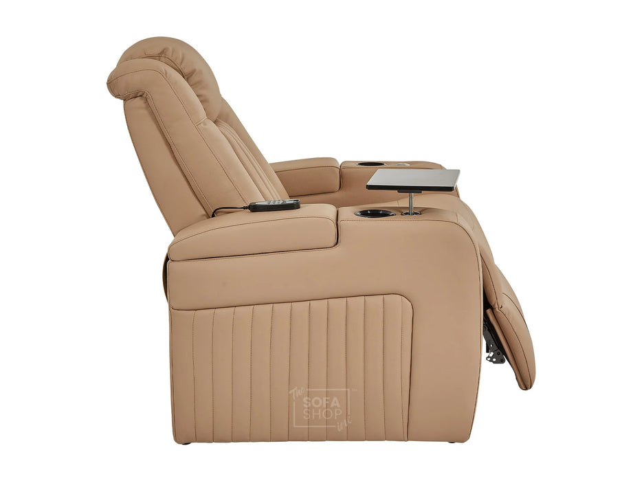 Leather Recliner Chair Electric with USB Charging, Cup Holders, Storage, LED Lights & Massage | Camel Leather Aire | Capri | The Sofa Shop