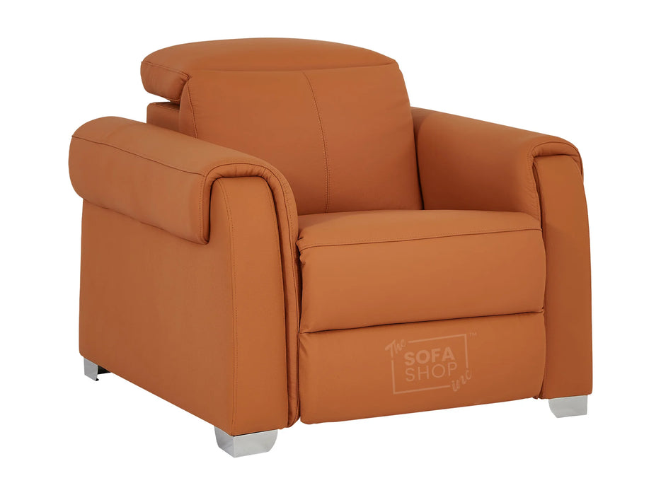 1 Seat Electric Recliner Chair Home Cinema Sofa | Real Leather Chair In Orange + Power Headrest + USB Charging Ports | Turin | The Sofa Shop