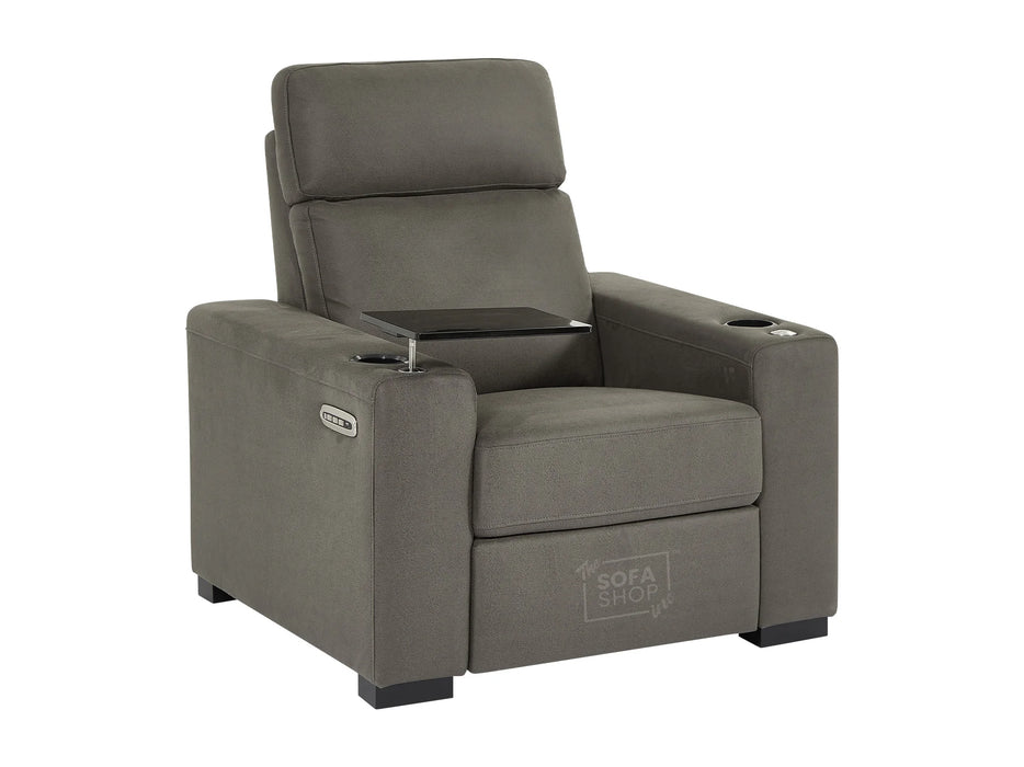 3+1 Electric Recliner Sofa Set. Two Piece Sofa Package in Grey Fabric + Table + USB + Wireless Charger + USB Ports + Cup Holders | Palmero | The Sofa Shop