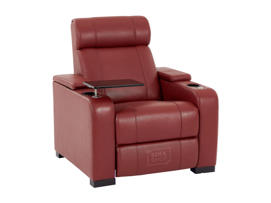 1 Seat Electric Recliner Chair Home Cinema Sofa | Real Leather Chair In Red + Chilled Cupholders + Storage + Power + USB + LED Lights | Rimini | The Sofa Shop