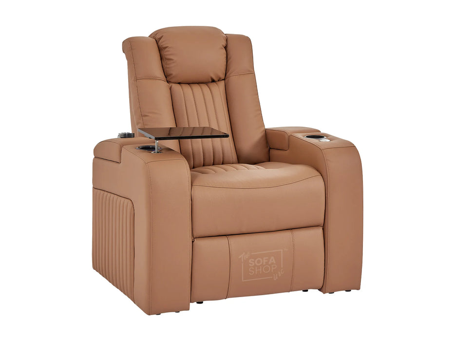 3+2+1 Sofa Set Leather Recliner with USB Charging, Cup Holders, Storage, LED Lights & Massage | Tan Leather Aire | Capri | The Sofa Shop