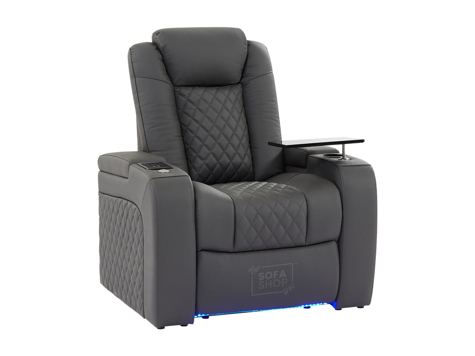 1 Seat Electric Recliner Chair Home Cinema Sofa |  Real Leather Couch In Grey + Chilled  Cupholders + Console + Power + Usb + Table | Milano | The Sofa  Shop