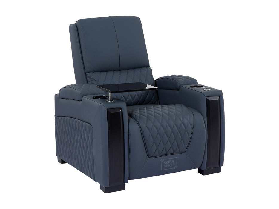 1 Seat Electric Recliner Chair Home Cinema Sofa | Real Leather Chair in Blue + Electric Reclining for Full Relaxation + Table | Assisi | The Sofa Shop