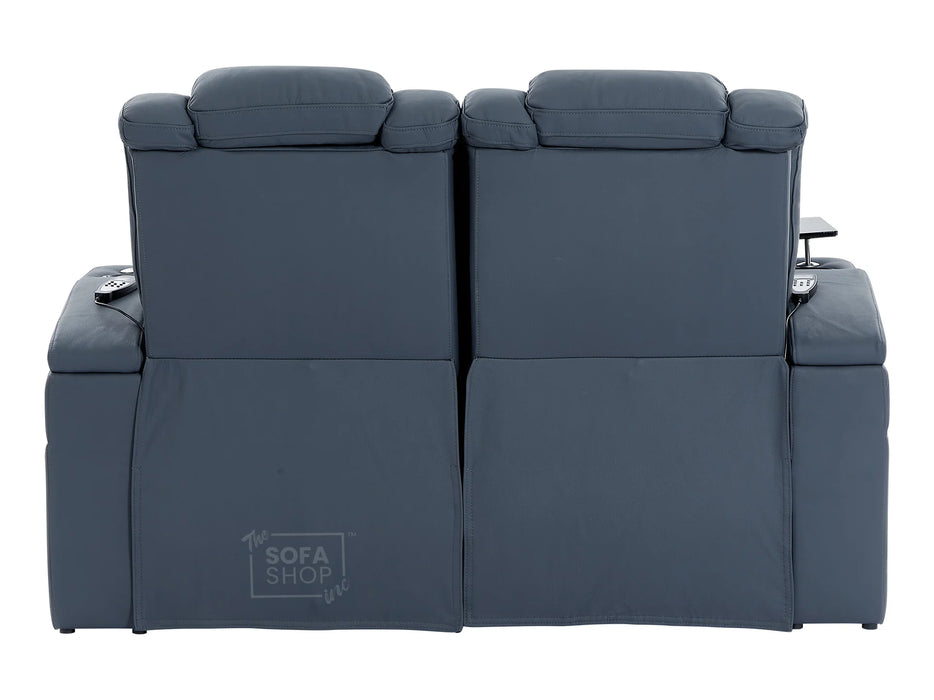 Electric Recliner Cinema Sofa Set 3 2 1 in Blue Real Leather with Cup Holders, Storage Boxes, and USB Ports - Capri