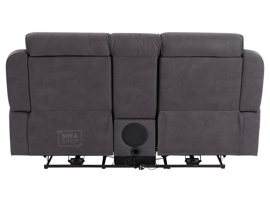 2 Seat Electric Recliner Home Cinema Theatre Sofa | Fabric Couch In Black + Chilled Cupholders + Console + USB | Florence | The Sofa Shop