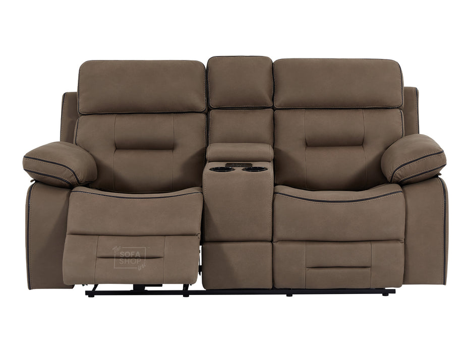 3+2+1 Seater Fabric Sofas in Brown with Drop-Down Table, Cup Holder, LED Reading Light, Power Headrest, Power Recliner, Bluetooth Speaker, Socket Set, Storage Drawer & Wireless Charger | Sicily | The Sofa Shop