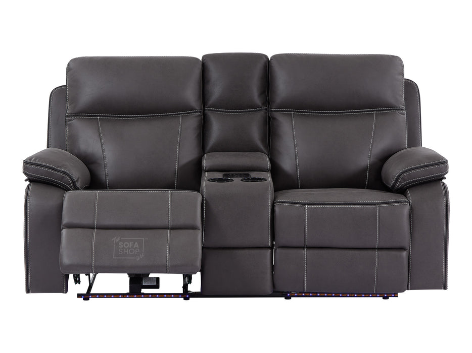 2 1 Electric Recliner Sofa Set Inc Chair In Grey Resilience Fabric With Usb Ports, Console & Wireless Charger - 2 Piece Cinema Sofa Set - Vinsonova