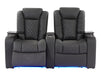 2 Seat Electric Recliner Home Cinema Theatre Sofa | Real Leather Couch in Grey + Chilled Cupholders + Console + Power + Usb + Table |  Milano | The Sofa Shop