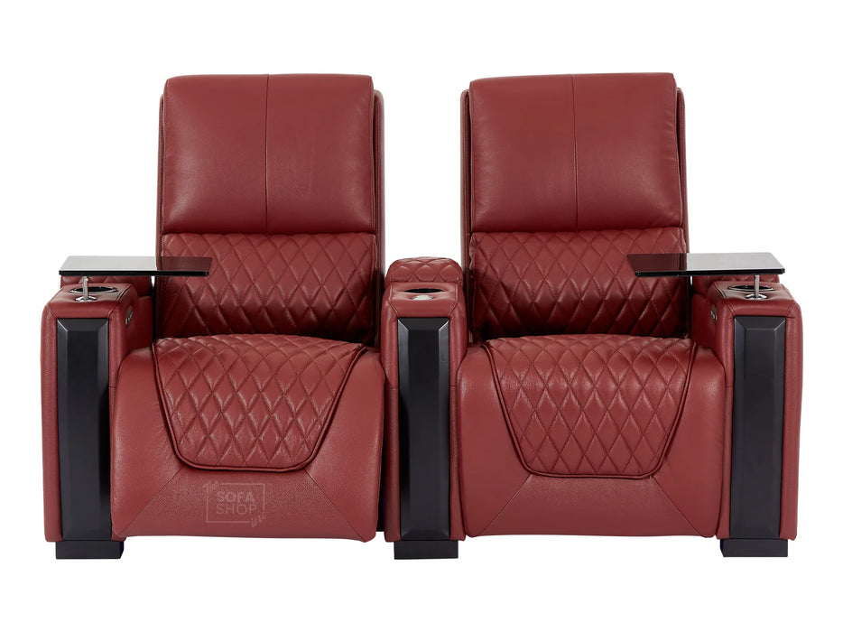 2 Seat Electric Recliner Home Cinema Theatre Sofa | Real Leather Couch in Red + Recline at The Touch of a Button + Storage Boxes | Assisi | The Sofa Shop