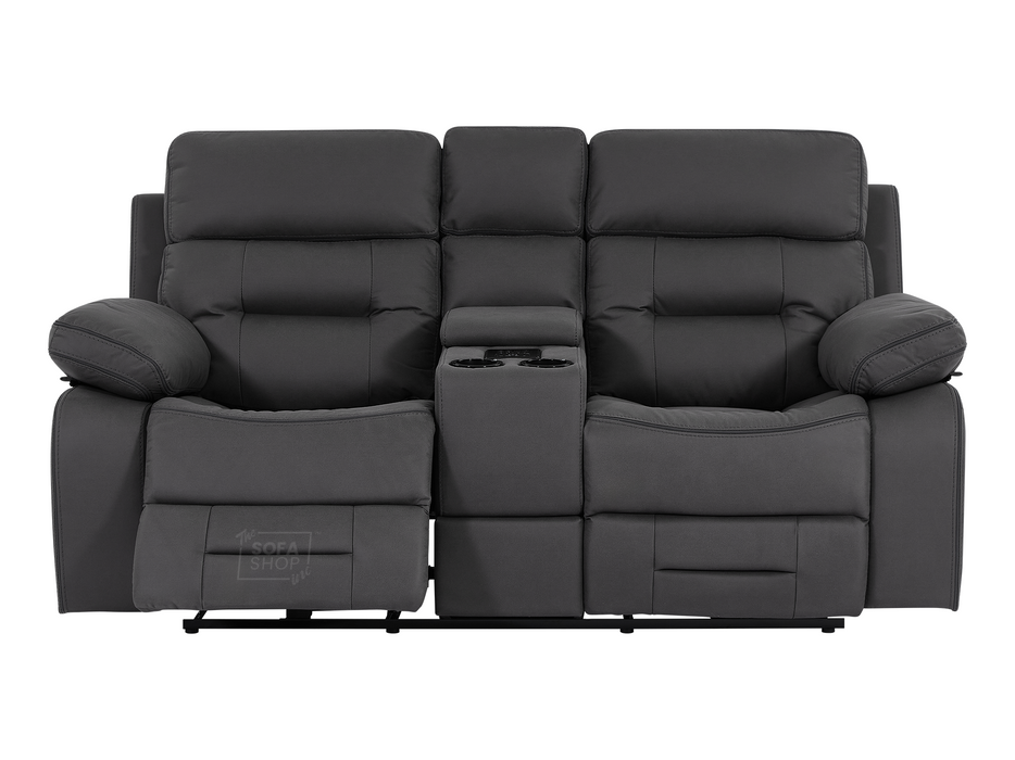 3+2 Seater Grey Fabric Sofas with Drop-Down Table, Power Headrest, Power Recliner, Bluetooth, Socket Set, Storage Drawer, USB & Wireless Charging | Grey Fabric | Sicily | The Sofa Shop