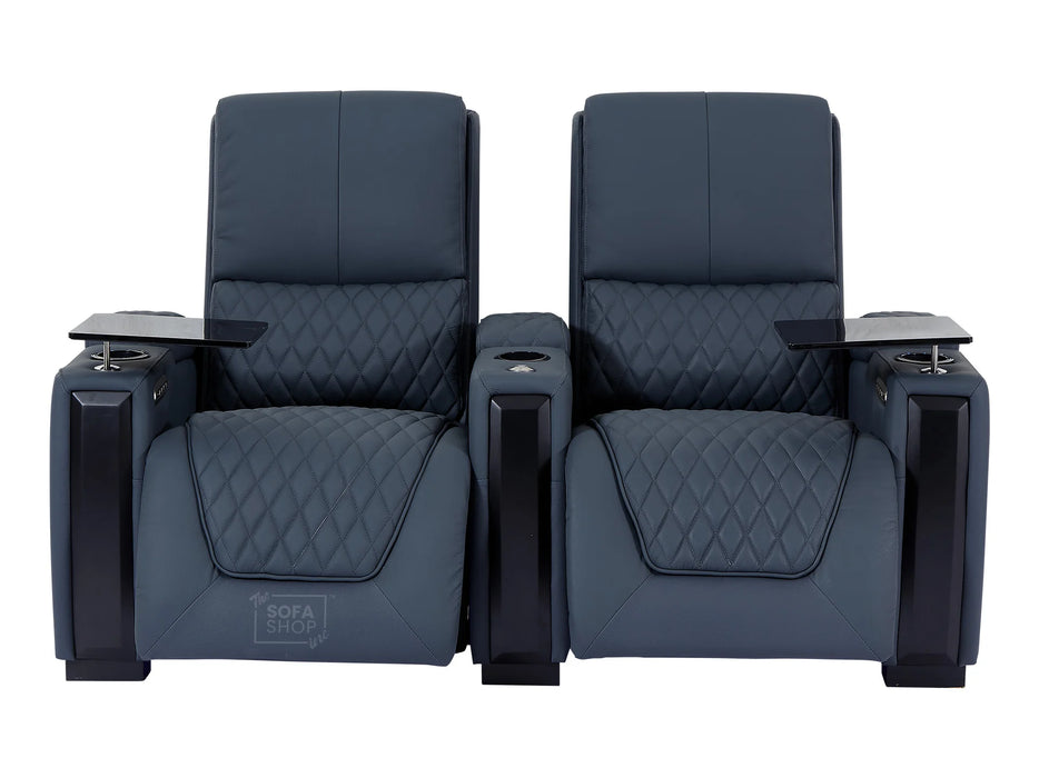 2 Seat Electric Recliner Home Cinema Theatre Sofa | Real Leather Couch in Blue + Detachable Swivel Trays + Premium Cup Holders | Assisi | The Sofa Shop