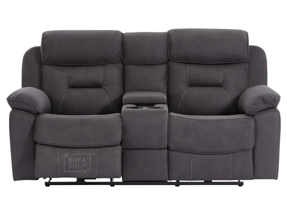 2 Seat Electric Recliner Home Cinema Theatre Sofa | Fabric Couch In Black + Chilled Cupholders + Console + USB | Florence | The Sofa Shop