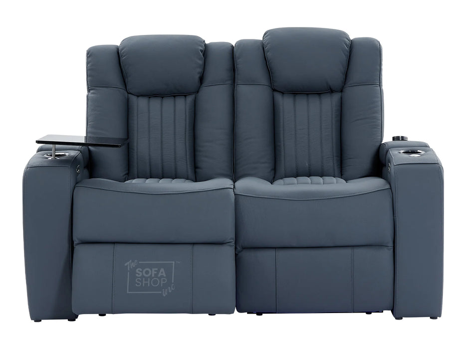 2+1 Electric Recliner Cinema Sofa Set in Blue Real Leather with USB Ports, Cup Holders, Storage Boxes & Wireless Charger  - Capri