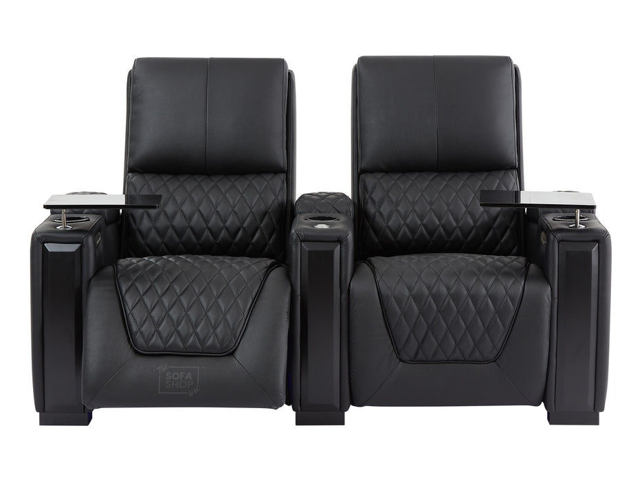 3+2+1 Cinema Sofa Package | 3-Piece Recliner Sofa Suite in Black Real Leather | Power Lumbar, LED Lights, Cup Holders & USB | Assisi | The Sofa Shop