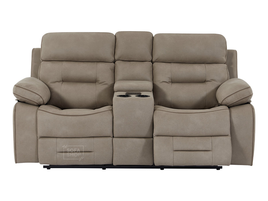 2 Seater Fabric Electric Recliner Cinema Sofa in Beige Fabric with Console, Power Headrest, Power Recliner, Bluetooth, Socket Set, Storage Drawer, USB & Wireless Charging | Sicily | The Sofa Shop