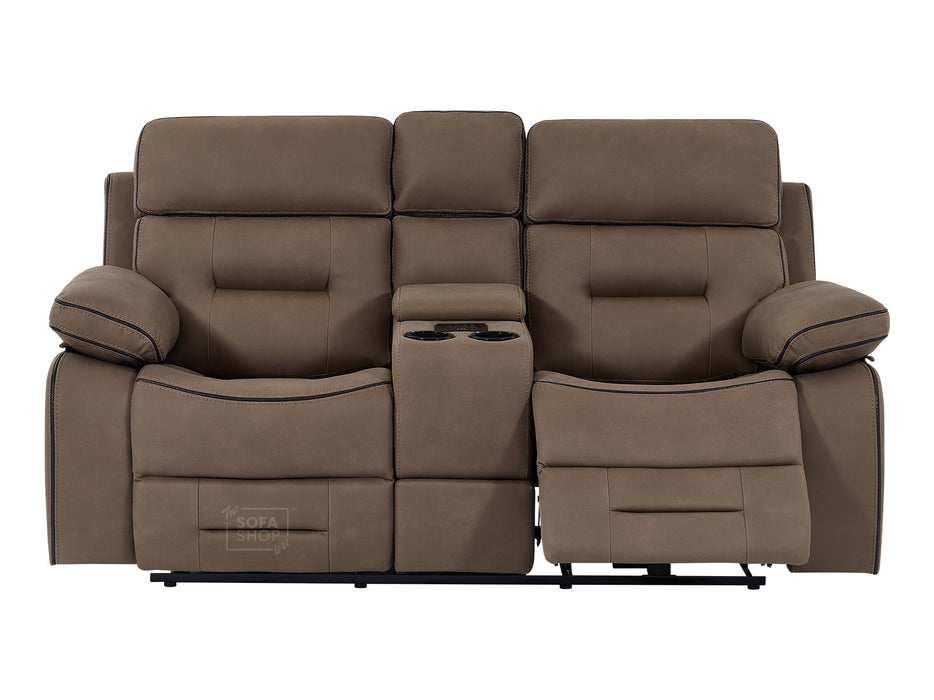 3+2 Seater Fabric Sofas with Drop-Down Table, Cup Holder, LED Reading Light, Power Headrest, Power Recliner, Bluetooth Speaker, Socket Set, Storage Drawer & Wireless Charger | Brown Fabric | Sicily | The Sofa Shop