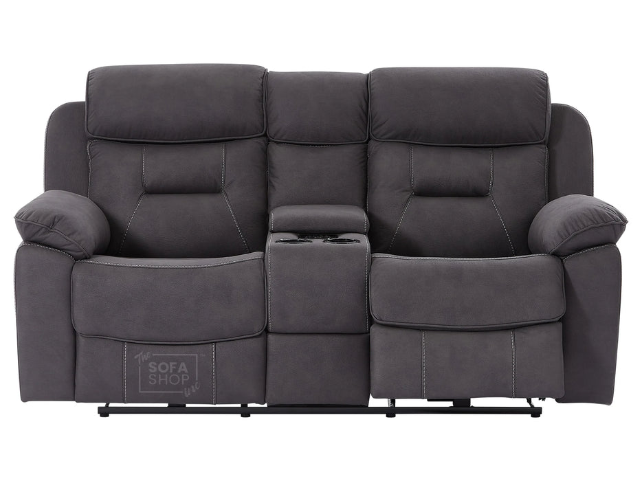 3+2 Piece Electric Home Cinema Theatre Sofa Set | Fabric Couch Suite Package In Black + Console + Table + Reading Lamps | Florence | The Sofa Shop