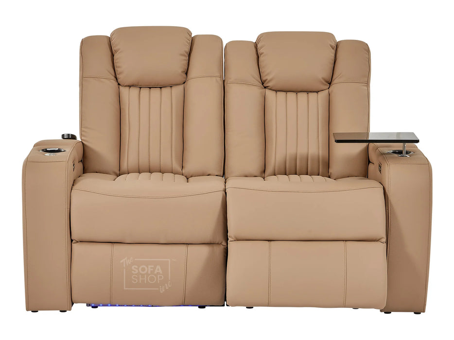 3+2 Leather Recliner Sofa with USB Charging, Cup Holders, Storage, LED Lights & Massage | Beige Leather | Capri | The Sofa Shop