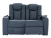 Electric Recliner Cinema Sofa Set 3 2 1 in Blue Real Leather with Cup Holders, Storage Boxes, and USB Ports - Capri