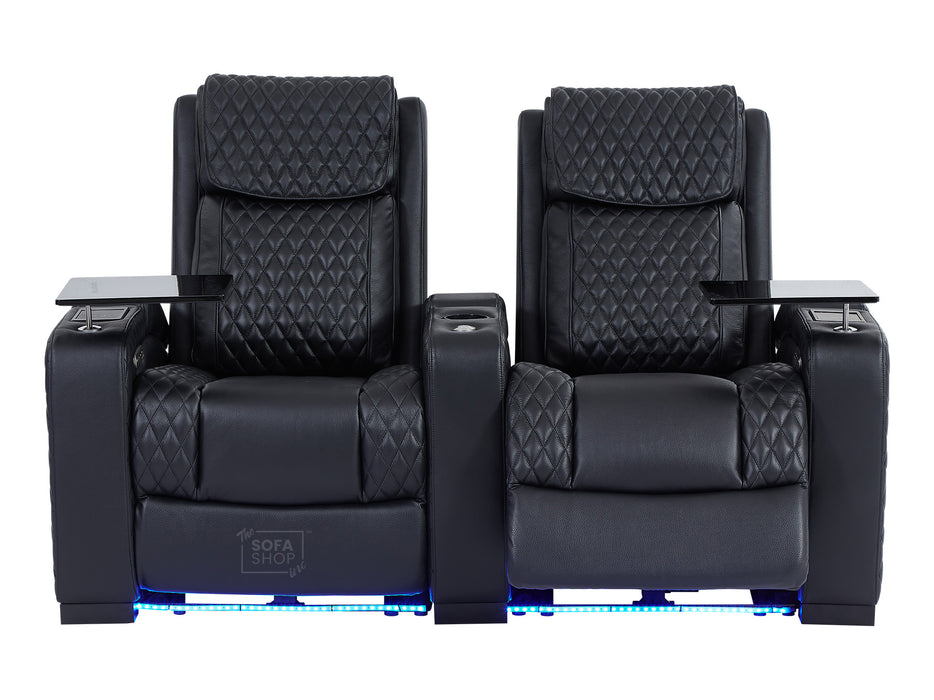 3+2 Piece Electric Home Cinema Theatre Sofa Set | Black Real Leather Couch Suite with Reclining Seats & USB Charging Ports | Torino | Sofa Shop