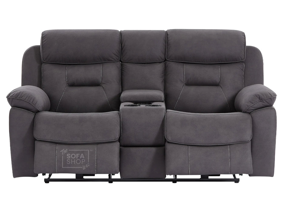 3+2 Piece Electric Home Cinema Theatre Sofa Set | Fabric Couch Suite Package In Black + Console + Table + Reading Lamps | Florence | The Sofa Shop