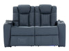 Electric Recliner Cinema Sofa Set 3 2 1 in Blue Real Leather with Cup Holders, Storage Boxes, and USB Ports - Capri