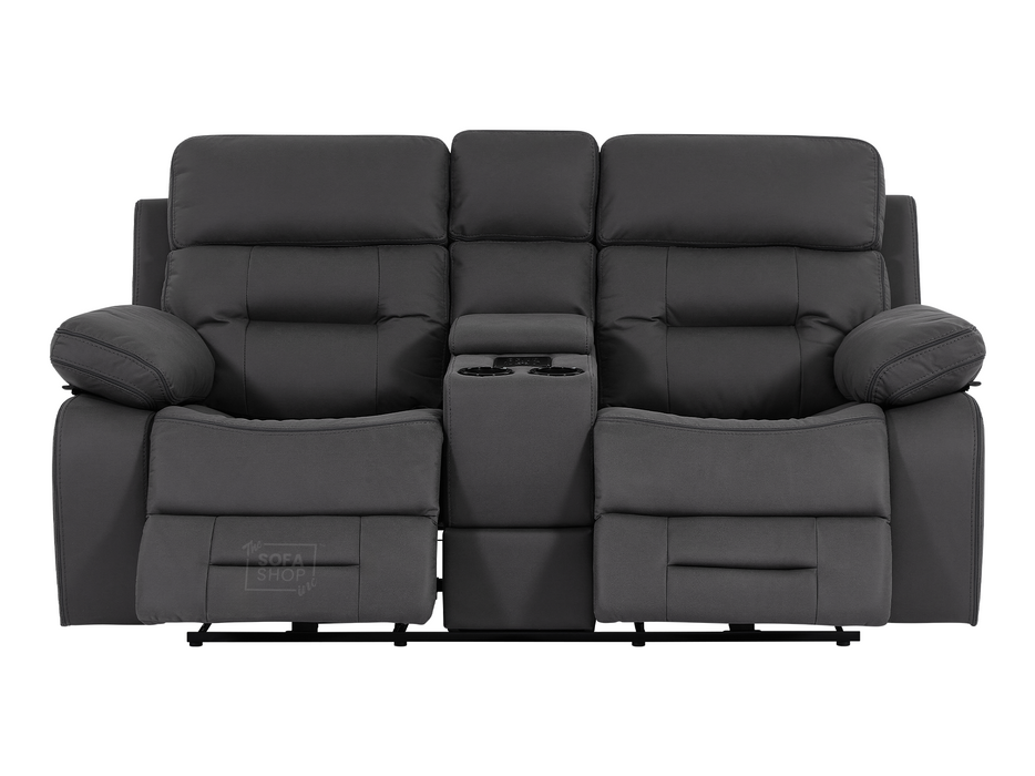 3+2 Seater Grey Fabric Sofas with Drop-Down Table, Power Headrest, Power Recliner, Bluetooth, Socket Set, Storage Drawer, USB & Wireless Charging | Grey Fabric | Sicily | The Sofa Shop