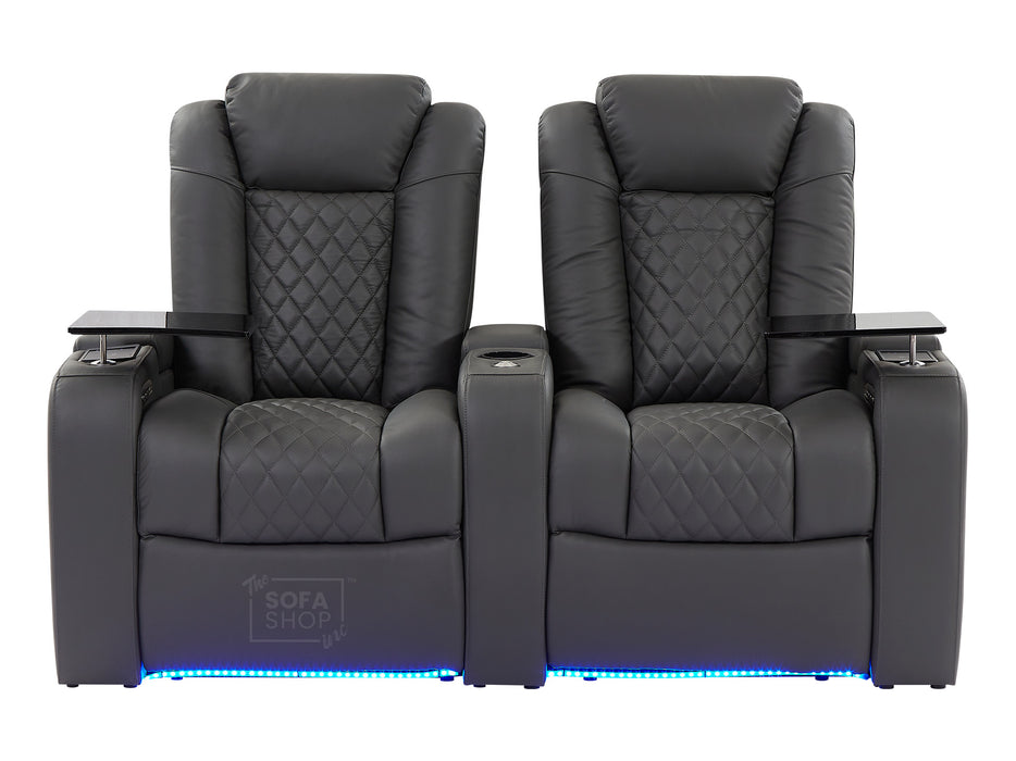 3+2+1 Real Leather Recliner Sofa Set | 3 Piece Power Cinema Sofa In Grey with USB, Chilling Cup Holders & Speakers | Milano | The Sofa Shop