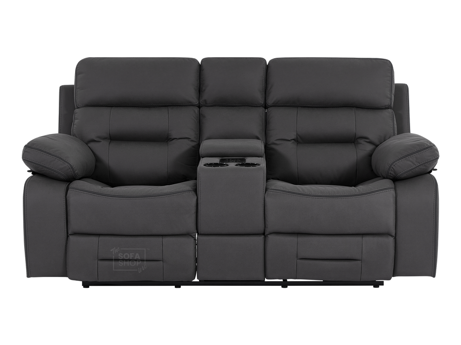 2 Seater Fabric Electric Recliner Cinema Sofa in Grey Fabric with Console, Power Headrest, Power Recliner, Bluetooth, Socket Set, Storage Drawer, USB & Wireless Charging | Sicily | The Sofa Shop