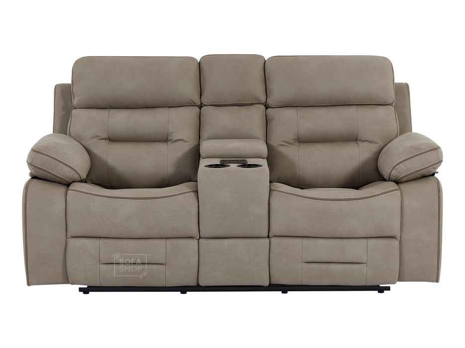 2 Seater Fabric Electric Recliner Cinema Sofa in Beige Fabric with Console, Power Headrest, Power Recliner, Bluetooth, Socket Set, Storage Drawer, USB & Wireless Charging | Sicily | The Sofa Shop