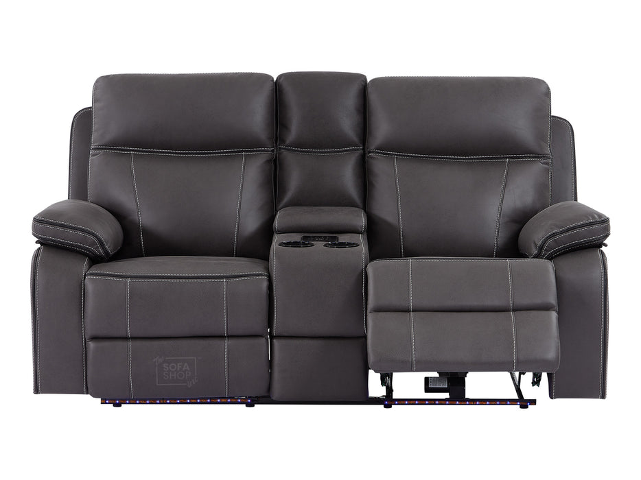 3 2 Electric Recliner Sofa Set. 2 Piece Cinema Sofa Package Suite In Resilience Grey Fabric With Speakers, Power Headrest & Wireless Charger - Vinsonova