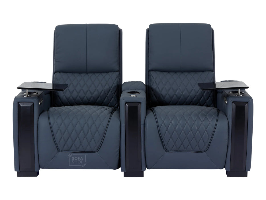 3+2 Recliner Cinema Sofa Suite | Electric Home Theatre Seats in Blue Genuine Leather with Cooling Cup Holders, LED & USB | Assisi | Sofa Shop