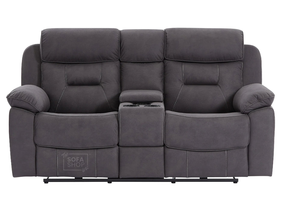 3+2 Piece Electric Home Cinema Theatre Sofa Set | Fabric Couch Suite Package In Black + Console + Table + Reading Lamps | Florence | The Sofa Shop