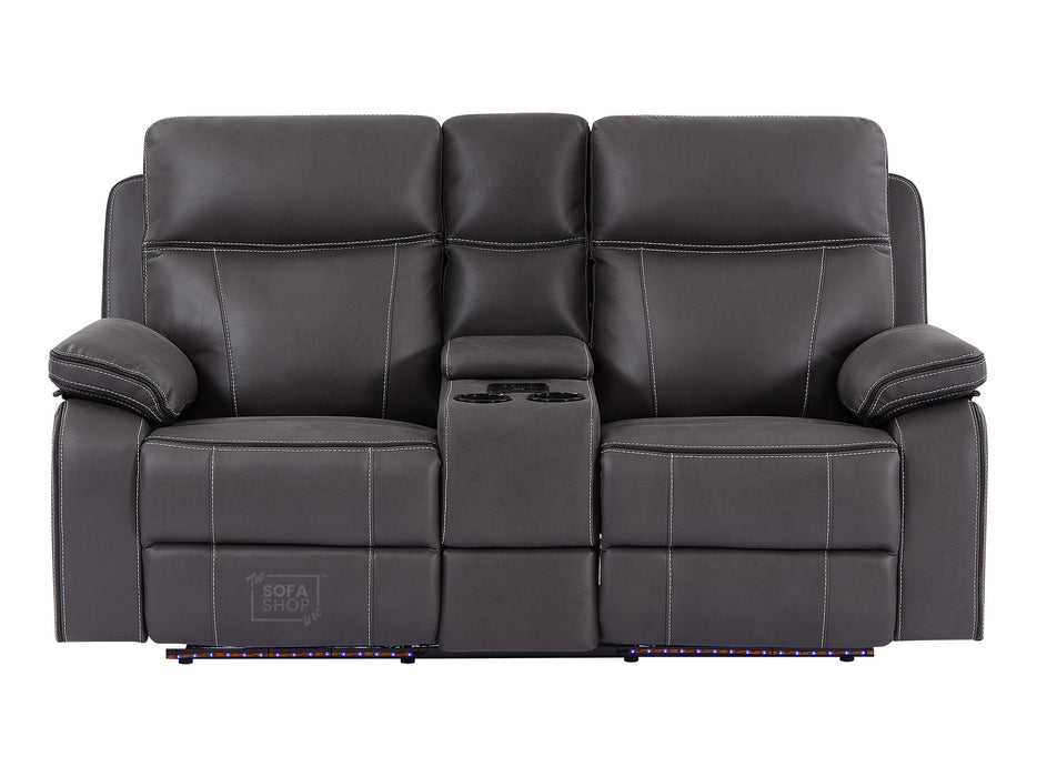 2 1 Electric Recliner Sofa Set Inc Chair In Grey Resilience Fabric With Usb Ports, Console & Wireless Charger - 2 Piece Cinema Sofa Set - Vinsonova