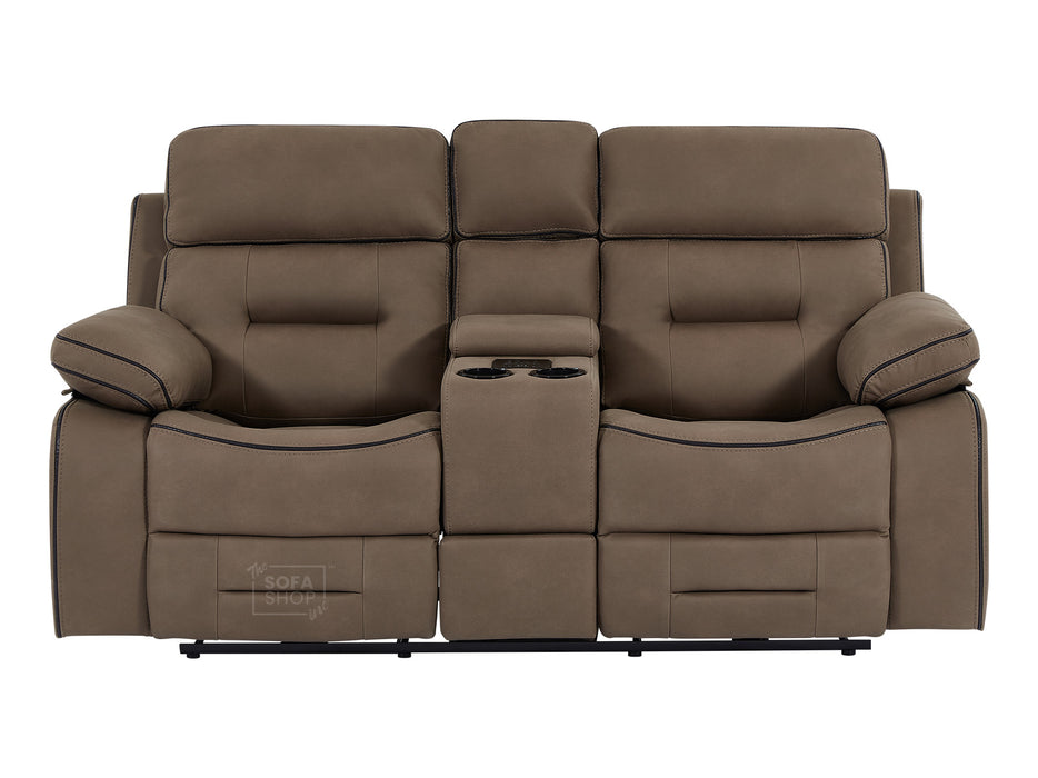 3+2+1 Seater Fabric Sofas in Brown with Drop-Down Table, Cup Holder, LED Reading Light, Power Headrest, Power Recliner, Bluetooth Speaker, Socket Set, Storage Drawer & Wireless Charger | Sicily | The Sofa Shop